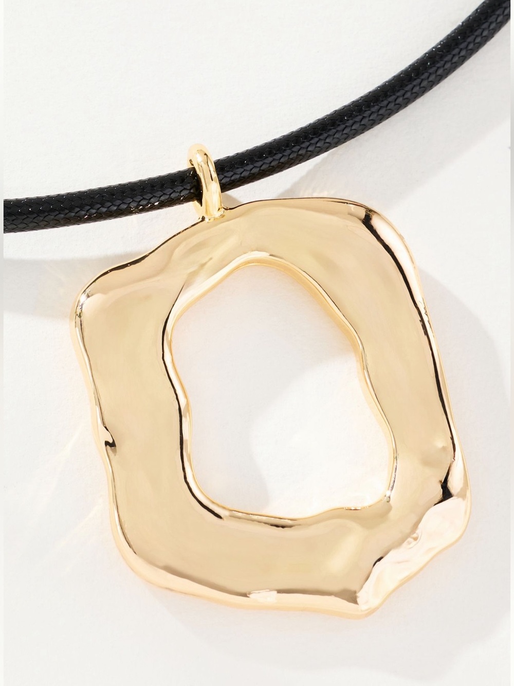 Anthropologie 14K Gold Plated Organic Round Pendant Black Wax Cord NEW - Picture 2 of 2